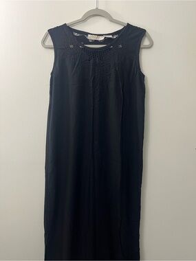 Vintage Black Sleeveless Maxi Dress with Crochet Yoke